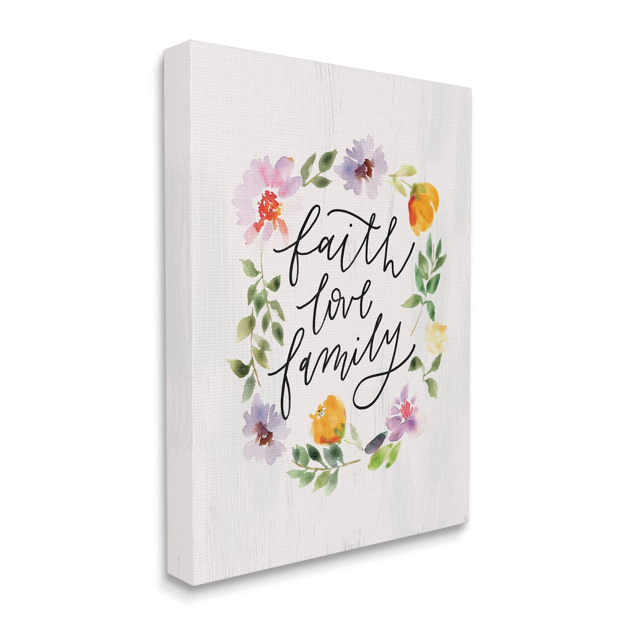 Stupell Industries Faith Love Family Quote Traditional Floral Wreath Canvas Wall Art